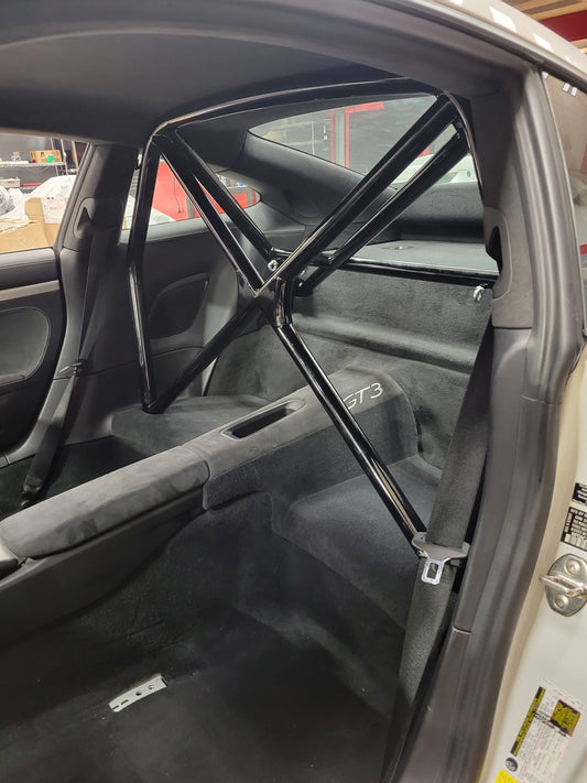 WPM 991 Clubsport Half Cage installed in a car interior, showcasing its ultra tight fitment and rear visibility consideration.