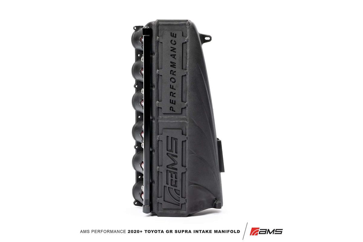 AMS Performance 2020+ Toyota GR Supra Intake Manifold side view, designed for enhanced airflow and cooling efficiency.