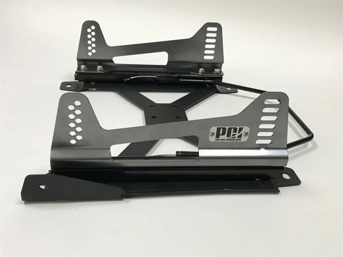 PCI A90 racing seat mounts with metallic gloss black finish for secure installation.