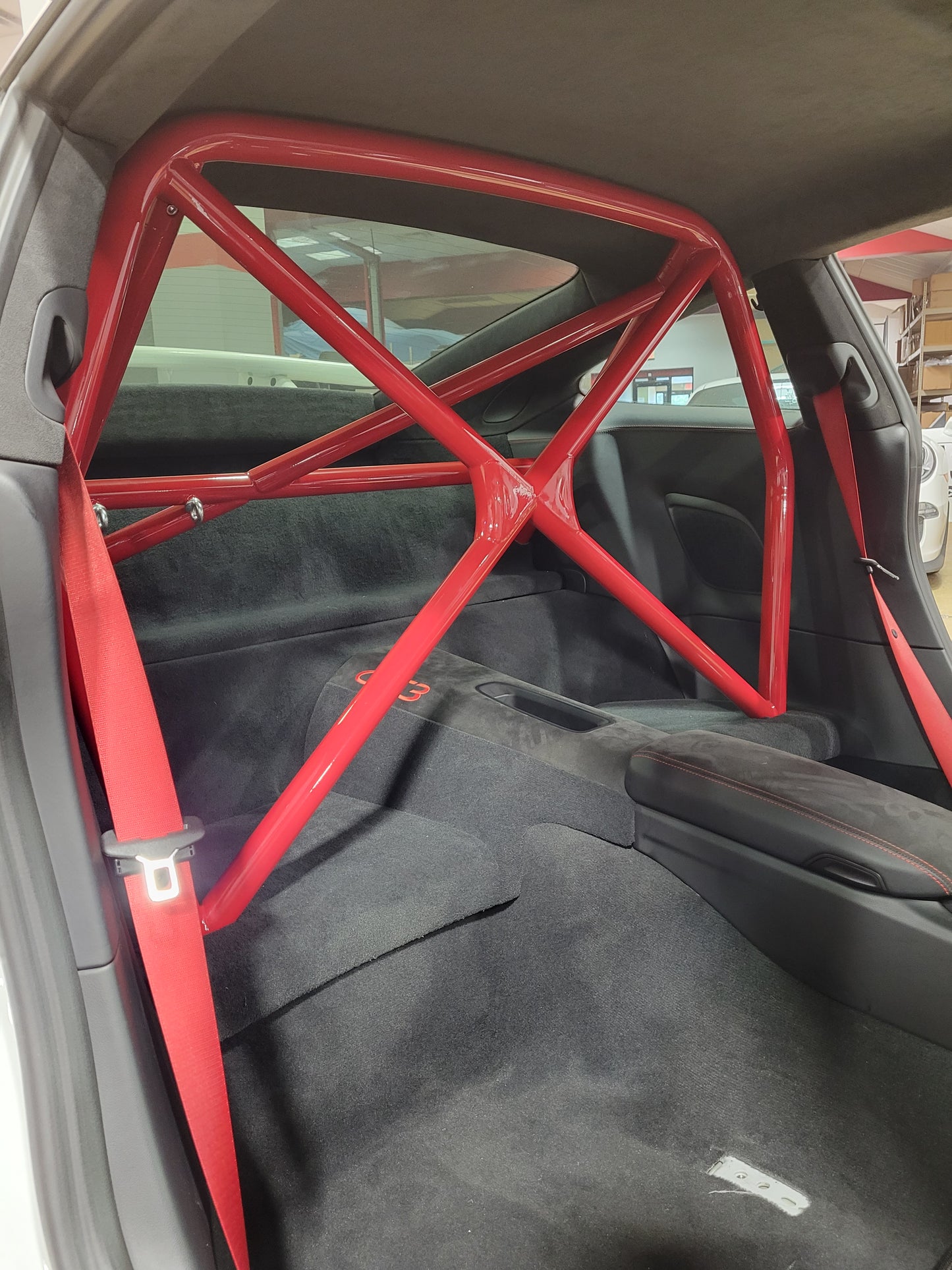 WPM 991 Clubsport Half Cage with red Docol R8 bracing in car interior for enhanced safety and visibility.