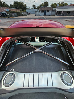 Porsche 981/982 Cayman roll bar installation view, featuring Docol R8 construction and GT4RS fitment.